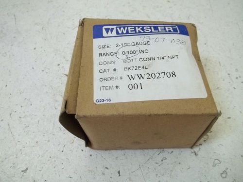 Weksler bk72e4l 2-1/2&#034; gauge range:0/100&#034;wc *new in a box* for sale