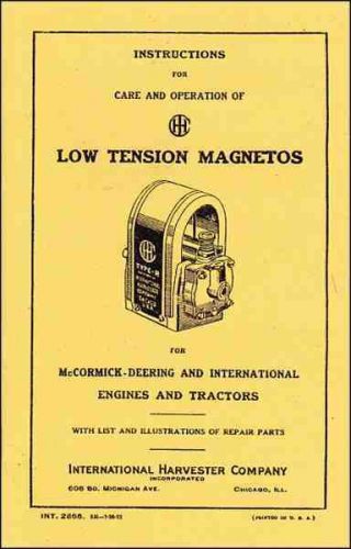 Instruction for Care and Operation of IHC McCormick Deering Low Tension Magnetos