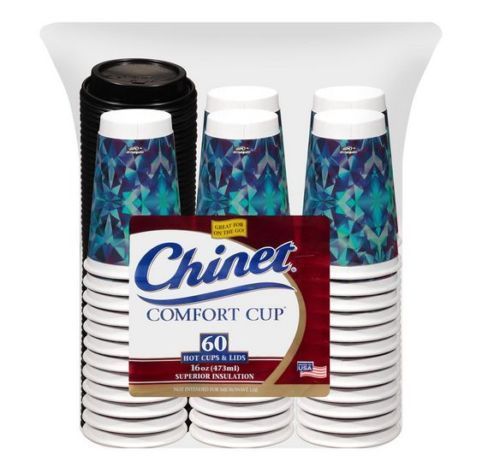 Quantity 60 chinet disposable travel hot beverage comfort cups with lids 16 oz. for sale
