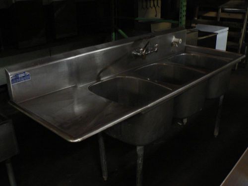 3-Compartment Eagle Stainless Steel Commercial Sink With Drainboard NSF Faucet