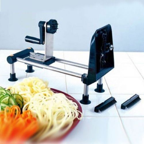 Rouet spiral vegetable slicer cuts vegetables and fruits into curly, ribbons
