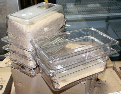 Lot of 6 Carlisle 1/4 Size 4&#034; Deep Top Notch Clear Plastic Food Pan Container