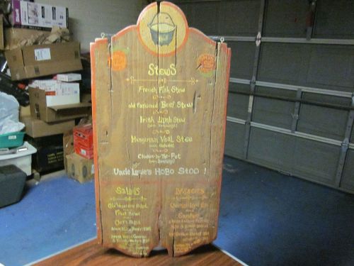 VINTAGE WOOD UNCLE LOUIE&#039;S  MENU SIGN 3 FEET TALL X 18 INCHES WIDE