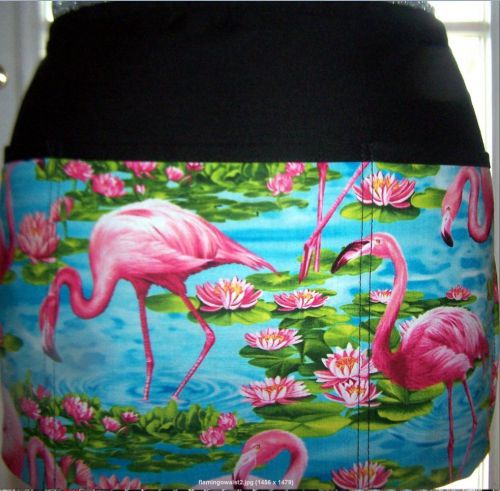 Flamingo print 3 pocket Server apron,turquoise Waitress Waist Half Apron