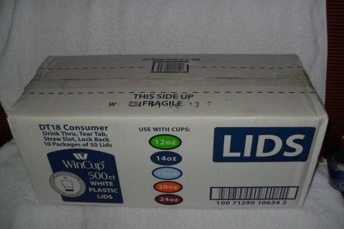 Sealed WinCup 500 Count White Plastic Lids DT18 Consumer Drink Thru, Tear Tab