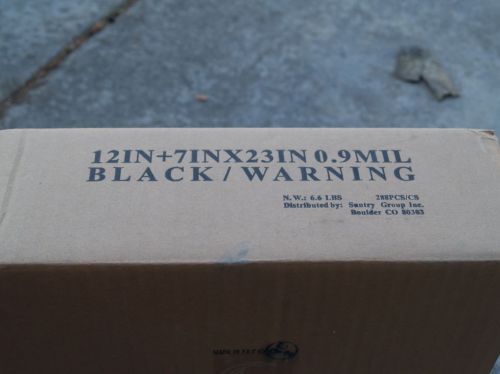 288 Pcs 12x7x22in. Black/Warning Plastic T-Shirt Bag