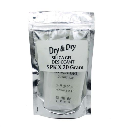 20 gram x 5 pk &#034;dry &amp; dry&#034; silica gel desiccant - ammo gun safe camera lens for sale