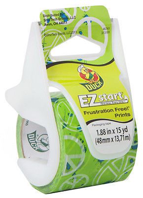 Green peace print duck ez start packaging tape, 1.88&#034; x 15 yd for sale