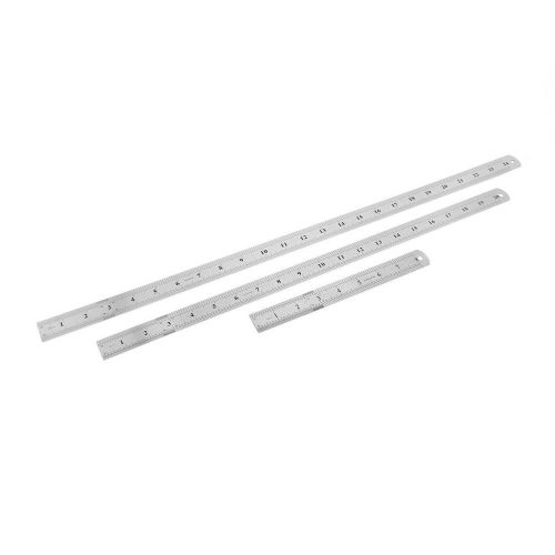 3 in 1 20cm 50cm 60cm Double Sides Students Metric Straight Ruler Silver Tone