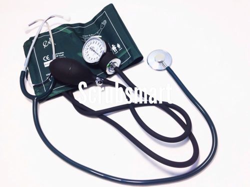 Green Aneroid Sphygmomanometer Blood Pressure Monitor &amp;Basic Stethoscope Set Kit