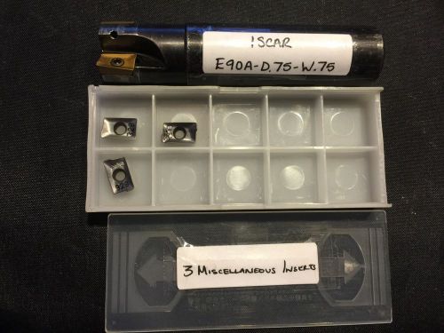 Iscar 3/4&#034; E90A-D.75-W.75 Cutter w/box of 3 Miscellaneous Carbide Inserts