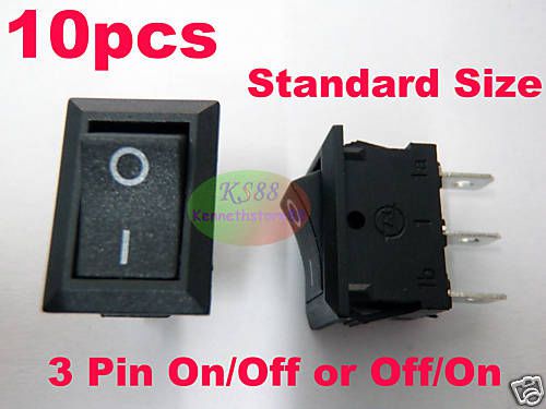 10Pcs Snap-in On/Off Rocker Switch 3 Pin 12V 110V 250V