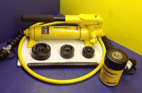 Hydraulic knockout set enerpac rch1211 12 ton 1&#034; stroke p18 pump 6&#039; hose nice! for sale
