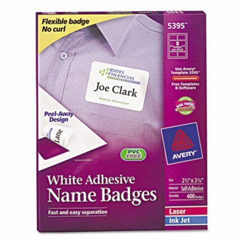 Avery Flexible Self-Adhesive Laser/Inkjet Name Badge Label, 400 Labels (AVE5395)