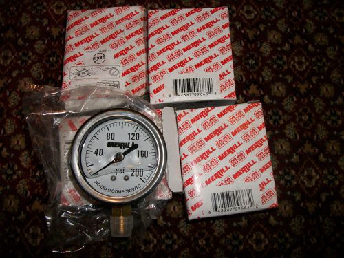 4 merrill  oil filled pressure gauge  meter 0-200psi lead free for sale