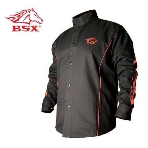 New bsx bx9c black with red flames cotton welding jacket, inside pocket - small for sale