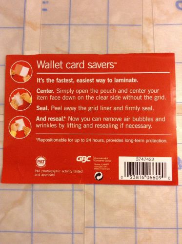 5 Self Card Laminating Sheets Card Saver Pouch Repositional 2 3/8&#034; X 3 7/8&#034; New
