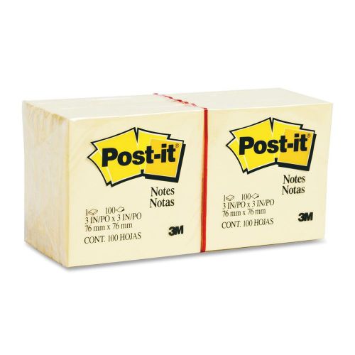 Post-it Plain Canary Yellow Notes, 3&#034; x 3&#034;, 12/Pack, Sticky Notes, MMM654-YW