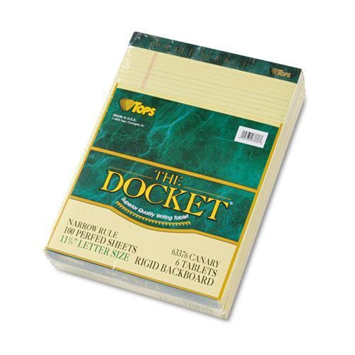 NEW TOPS 63376 Double Docket Ruled Pads, Narrow Rule, Ltr, Canary, 6 100-Sheet