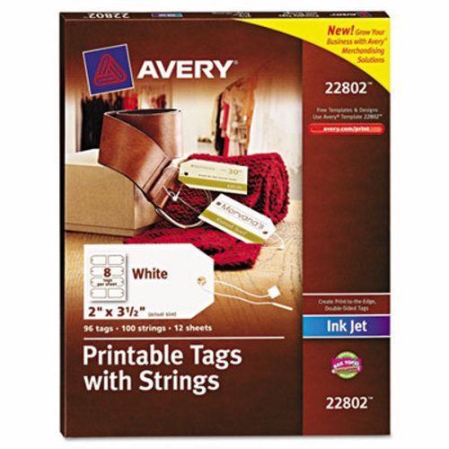 Avery blank printer-compatible tags with strings, white, 96 per pack (ave22802) for sale