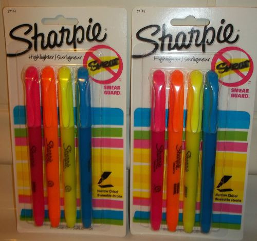 2 NEW 4-PACKS SHARPIE ASSORTED HIGHLIGHTERS NARROW CHISEL TIP