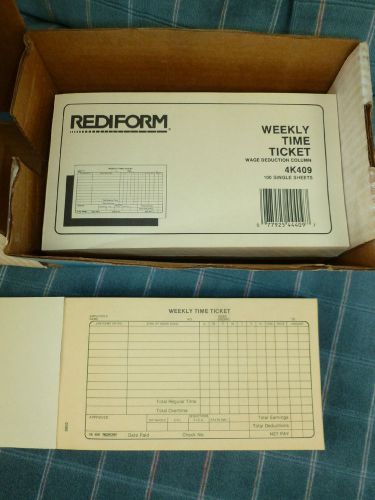 REDIFORM WEEKLY EMPLOYEE TIME TICKET -500 forms- 1 Part- 4.25&#034; X 7&#034; Form 4k409