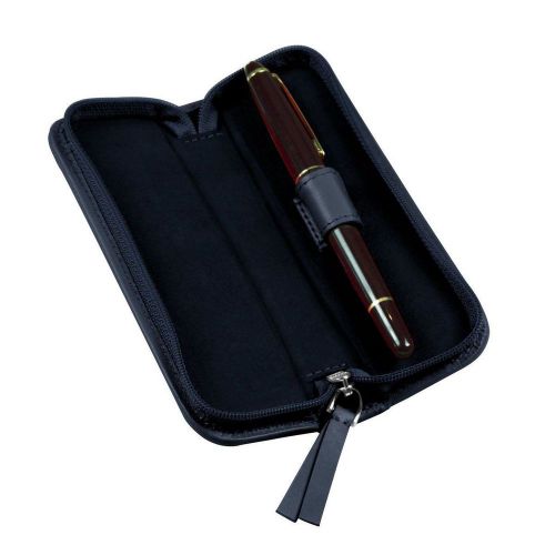 LUCRIN - Single-pen zip-up case - Smooth Cow Leather - Navy blue