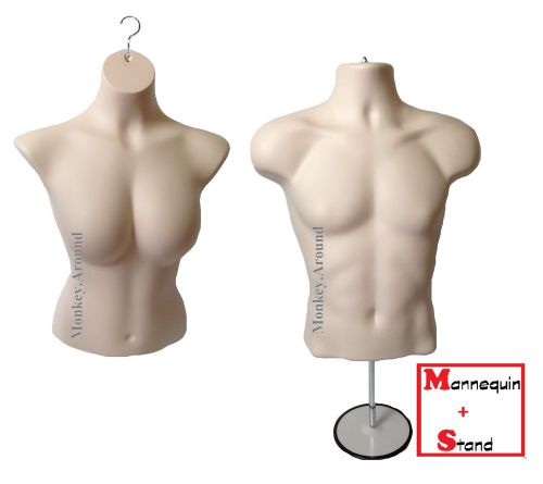 2 male female mannequin nude torso dress form display clothing women men + stand for sale