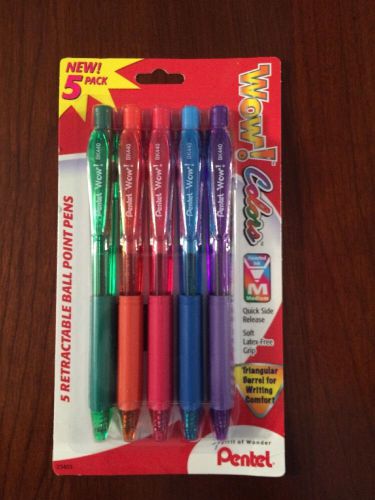 Pentel  WOW Colors 5 Retractable Ball Point Pens Assorted Ink Medium 5 Per Pack