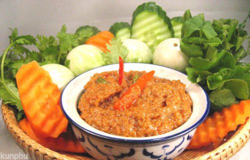 Shrimp Paste Gabpi Khuaa Recipes Thai Cuisine  Served With Fresh Vegetables.