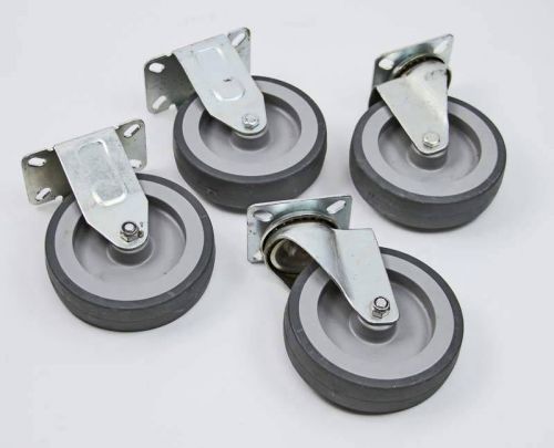 (4) Industrial 5&#034; Grey, Swivel, Ball Bearing, Rubber, Cart Casters