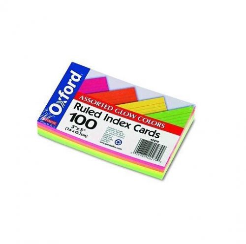 Oxford Ruled 3&#034; x 5&#034; Index Cards 100 Count Assorted Glow Colors OXF40279 New