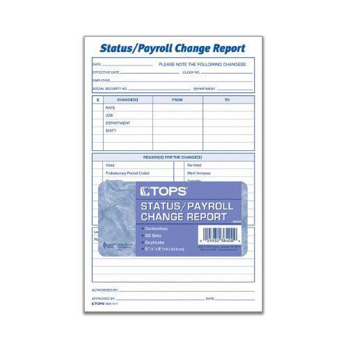 Tops 2 Part Carbonless Employee Status/Payroll Change Report Set of 250