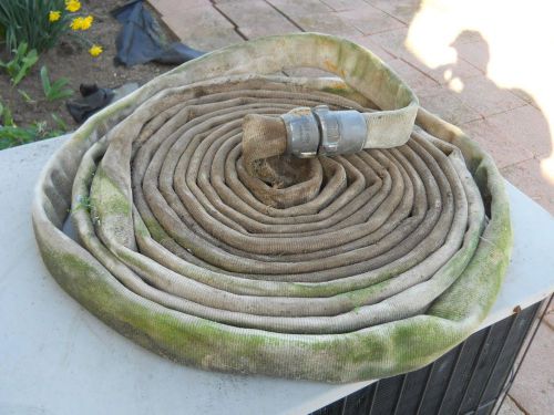 Vintage national? canvas fire hose 50 ft 1.5 inch-brass nozzles-bin-#5 for sale