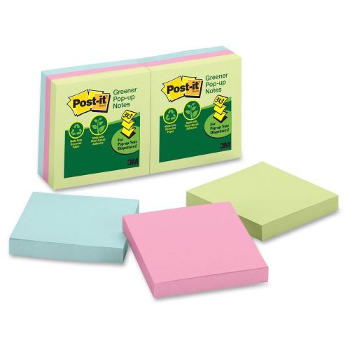 Post-it Recycled Pop-Up Notes Refill, 3x3, Sunwashed Pier, 6 100-Sheet Pads