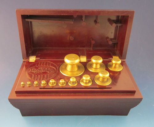 Vintage ohaus sto-a-weigh brass weight set 1-500g 12pcs in case for sale