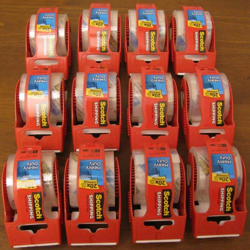 Huge lot: 12 rolls scotch heavy duty shipping packaging tape with 12 dispensers for sale