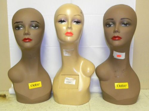 3 MANNEQUIN HEAD FOR DISPLAY 18&#034; Great Used Condition OUTRE Wigs Hats Jewelry