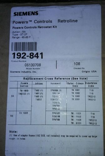 SIEMENS POWER CONTROLS RETROSTAT KIT 192 841