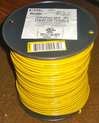 CME 500 ft Spool 10 AWG Solid THHN / THWN - Yellow - 600 volt appliance wire
