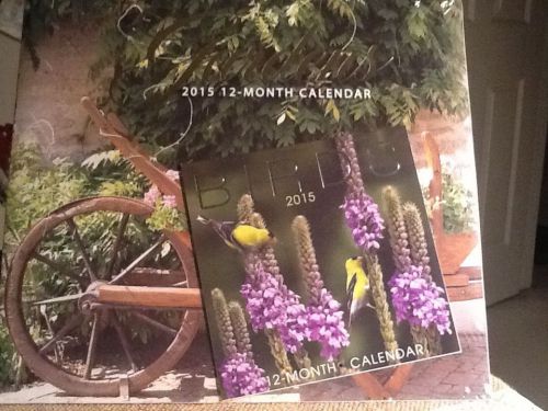 2 Two 2015 12-Month Calendars: One 12&#034; x 11&#034; Gardens &amp; One 6&#034; x 6&#034; Birds Bonus