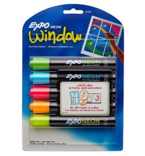 Expo Neon Bullet Tip Dry Erase Markers, 5 Colored Markers