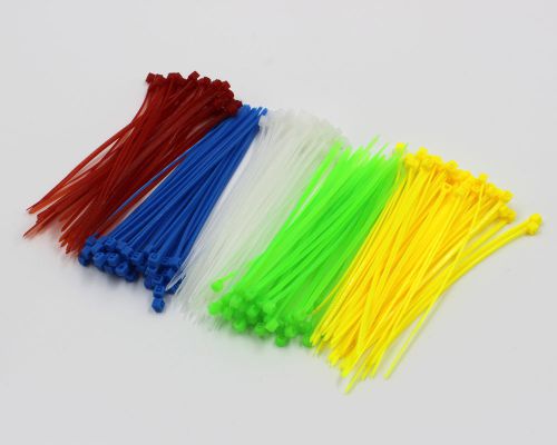 200 pcs 4&#034; inch network cable cord wire tie strap 25 lbs zip nylon five color for sale