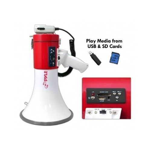 Megaphone, Built-in Rechargeable Battery, USB Flash/SD Memory Card Readers, New