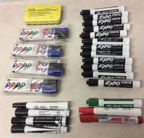 Lot of 27 Pens for Whiteboard Markers White Board Dry-Erase Marker + Eraser (2)
