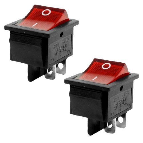 16A/250VAC 20A/125VAC Red Indicator Light 4 Pin ON/OFF DPST Rocker Switch 2 New