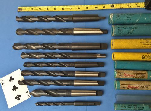 NEW &amp; Used 9pc HSS Morse Taper Shank twist drill lot 11/32 to 13/16 National GW