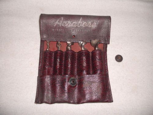 &#034;5&#034; Vintage Acrabore Machine Bits And Leather Pouch Made USA