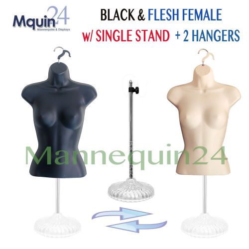 2 TORSOS:  FLESH &amp; BLACK MANNEQUINS +1 STAND +2 HANGERS: HARD PLASTIC FEMALES