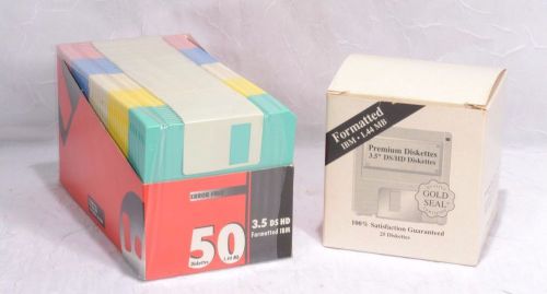 3.5&#034; Diskettes LOT 64 DS/HD IBM Formatted DISKETTES (50 Sealed + 14 Open Pkg.)